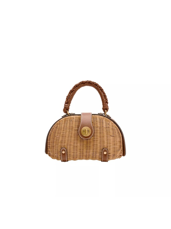 Zara Handbags - Zara Woven Rattan Top-Handle Bag with Brown Trim and Gold Hardware